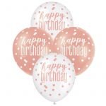 Latex Balloons 30CM 6pk Happy Birthday Rose Gold White 84912