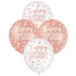 Latex Balloons 30CM 6pk Happy Birthday Rose Gold White 84912