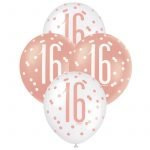 Latex Balloons 30CM 6pk 16th Birthday Rose Gold White 84914