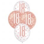 Latex Balloons 30CM 6pk 18th Birthday Rose Gold White 84915