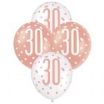 Latex Balloons 30CM 6pk 30th Birthday Rose Gold White 84917
