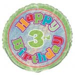 Foil Balloon 45CM Happy 3rd Birthday Prismatic 55489