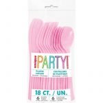 Cutlery 18pk Lovely Pink Solid Colour Plastic Assorted 39517