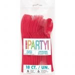 Cutlery 18pk Ruby Red Solid Colour Plastic Assorted 39484