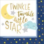 Lunch Napkins 16pk Twinkle Little Star Baby Shower 1st Birthday Serviettes 512152
