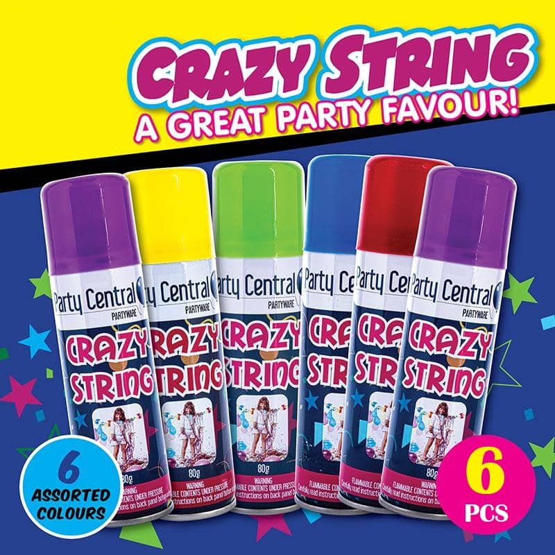 Party String 6pk Crazy String Assorted Colours 144969