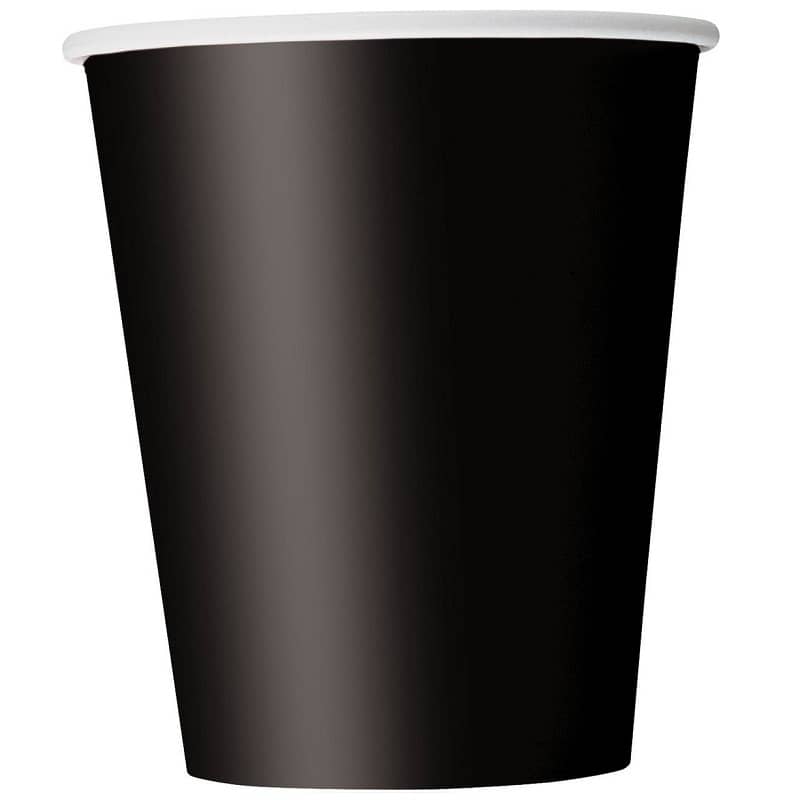 Paper Cups 8pk Black Solid Colour Party Tableware 3206