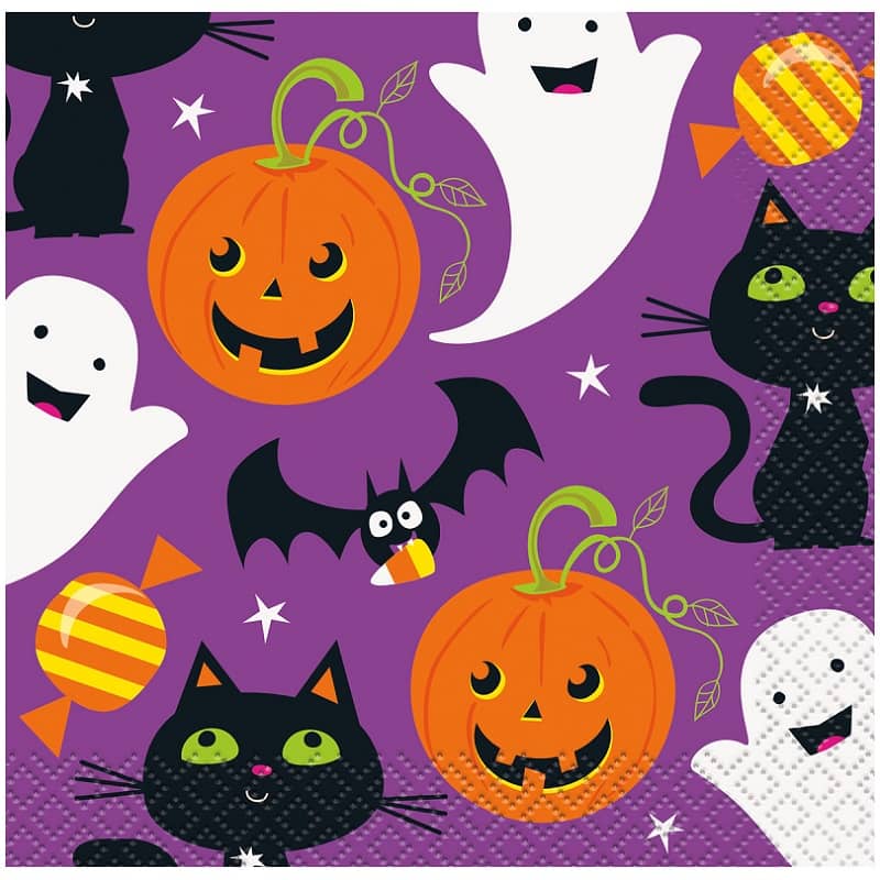 Small Napkins 16pk Halloween Cat & Pumpkin Serviettes 78001