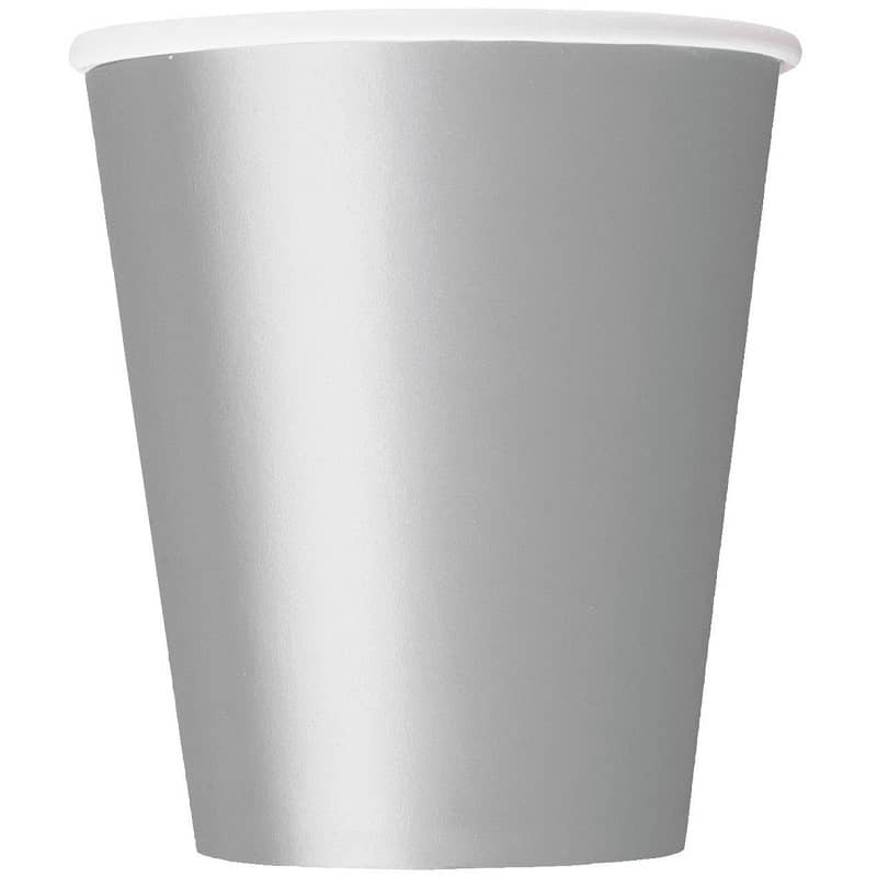 Paper Cups 8pk Silver Solid Colour Party Tableware 3346