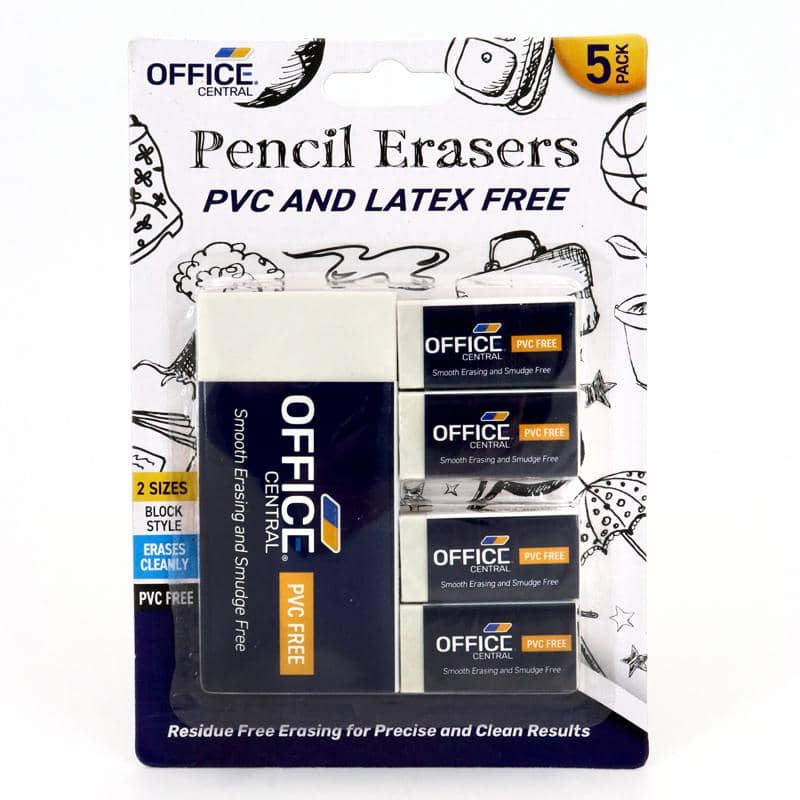 Pencil Erasers 5pk White 2 Sizes 113538