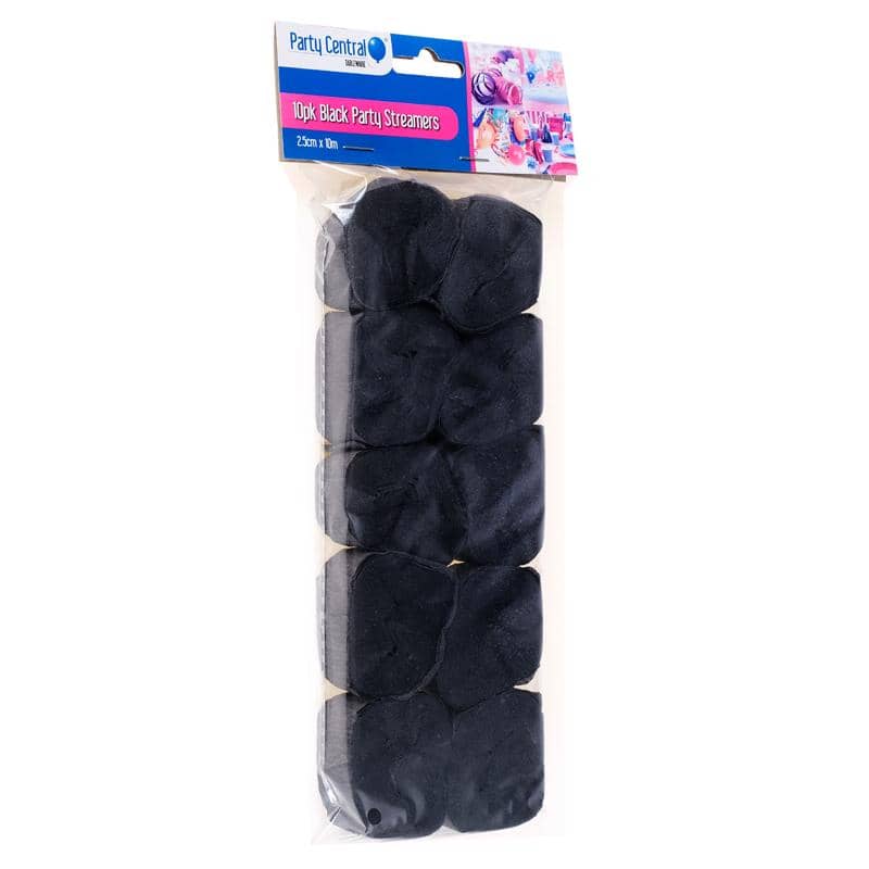Black Crepe Streamers 10pk Party Decorations 128174