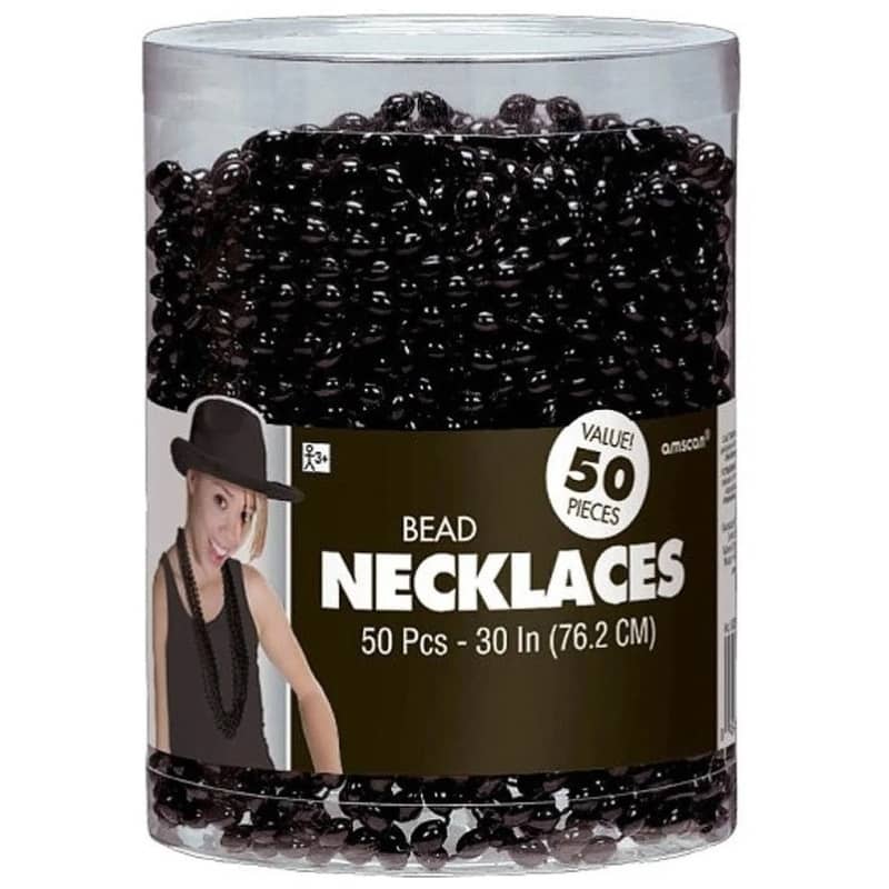 Black Bead Necklaces (Bulk Pack Of 50)