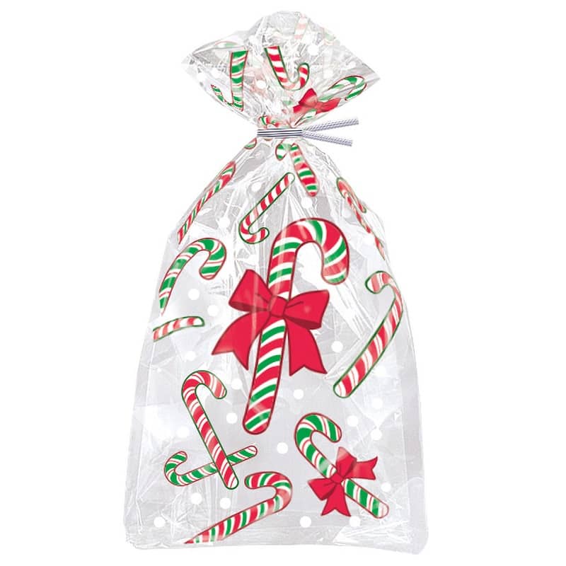 Cello Bags 20pk Christmas Candy Cane Party Bags 62037