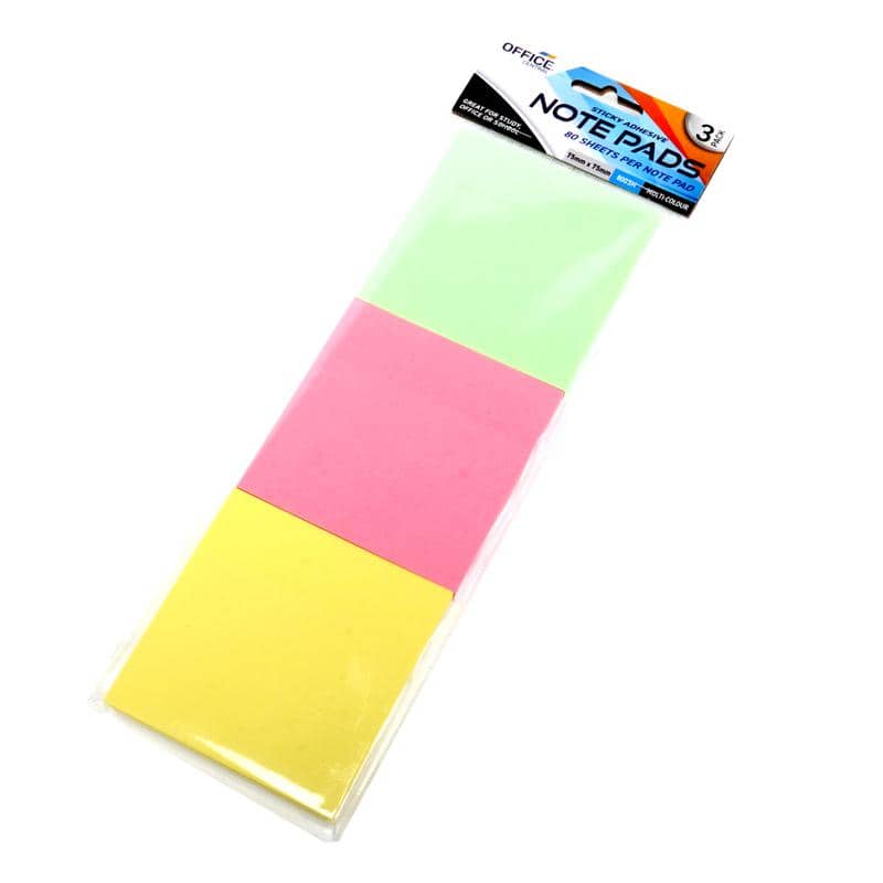 Sticky Notes 75mm 3pk (240 Sheets) Green Pink Yellow Colours 189649