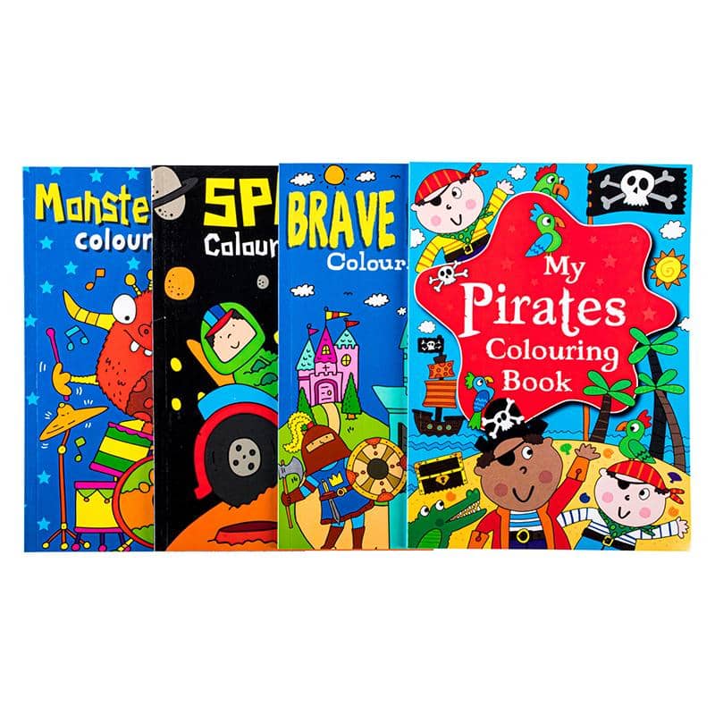 Colouring Books 4pk 56PG Space Monsters Brave Knights Pirates 220045