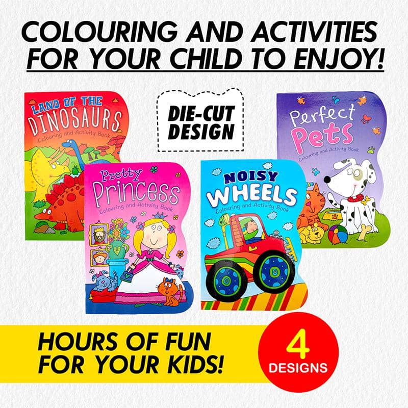 Colouring Books 4pk 40PG Dinosaurs Princess Wheels Pets 220076