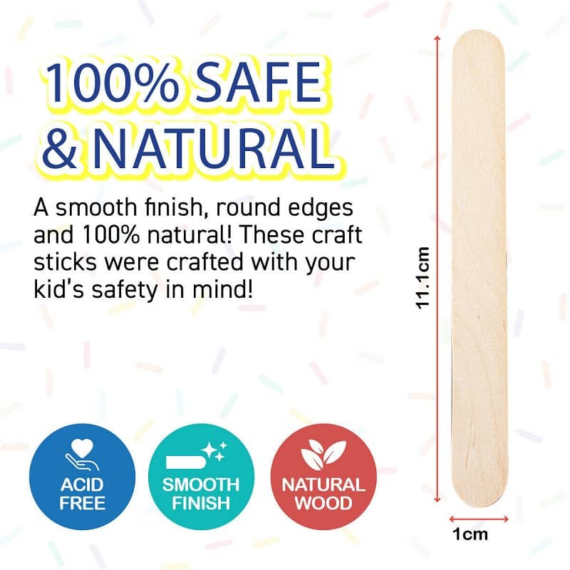 Wooden Craft Paddle Pop Sticks 100pk 11.5CM x 1CM 214716