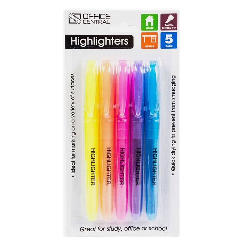 Highlighters 5pk Assorted Colours